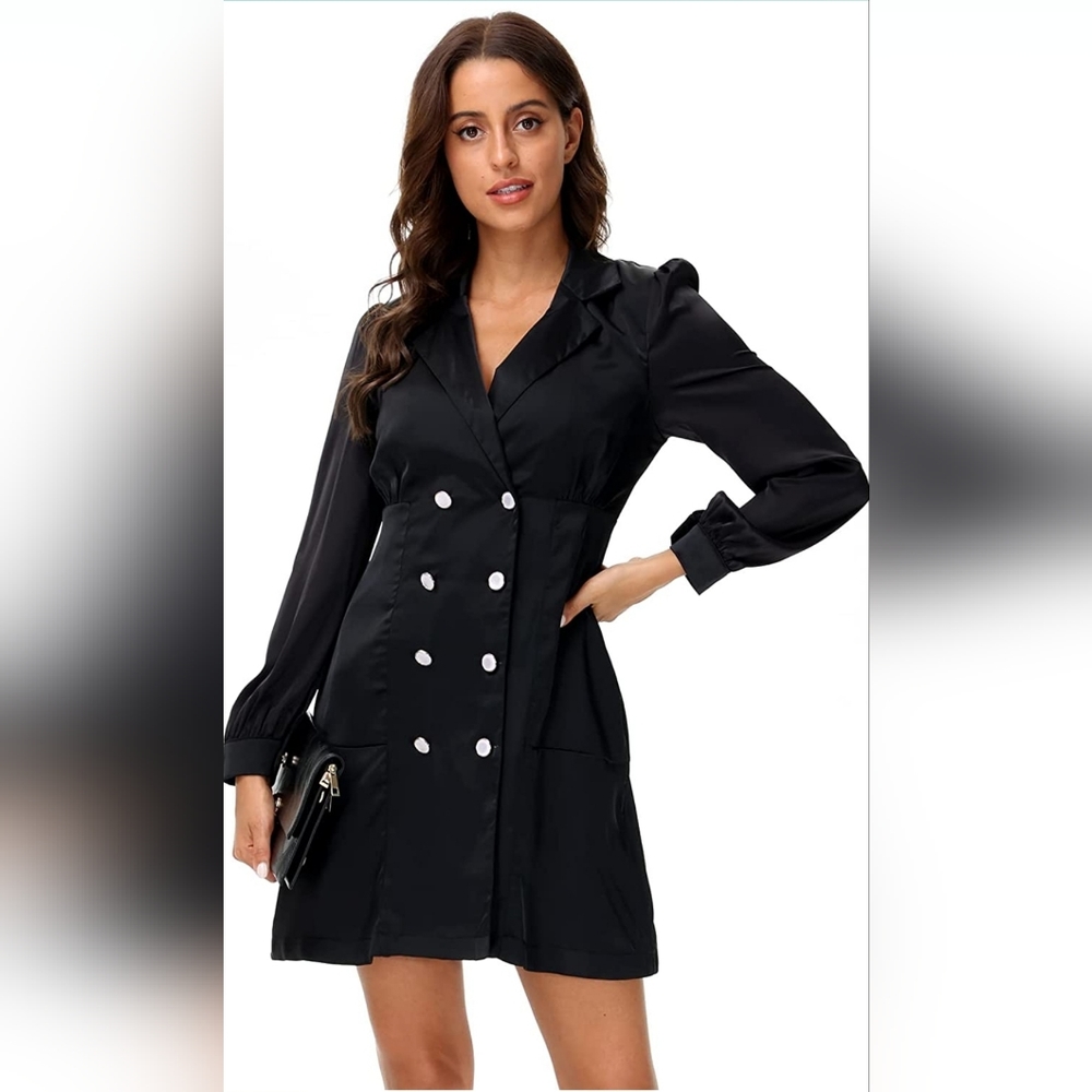 Satin/Silk Black Blazer Dress NWOT